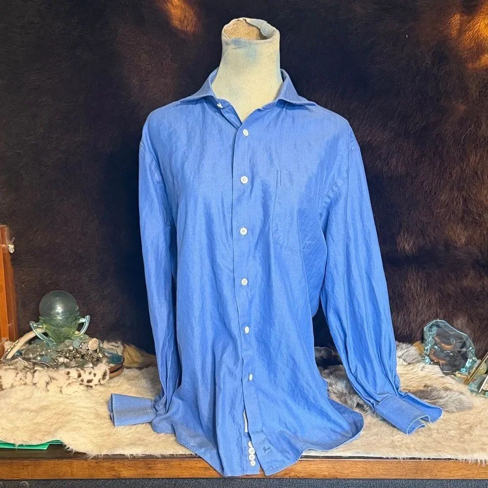 John W. Nordstrom Casual Blue Button-Down Shirt 16 33 (UB5)